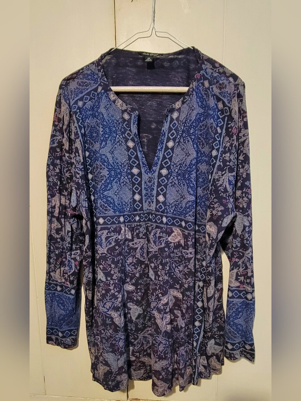 Lucky Brand Navy and Blue Paisley Split-Neck Tunic - 2X